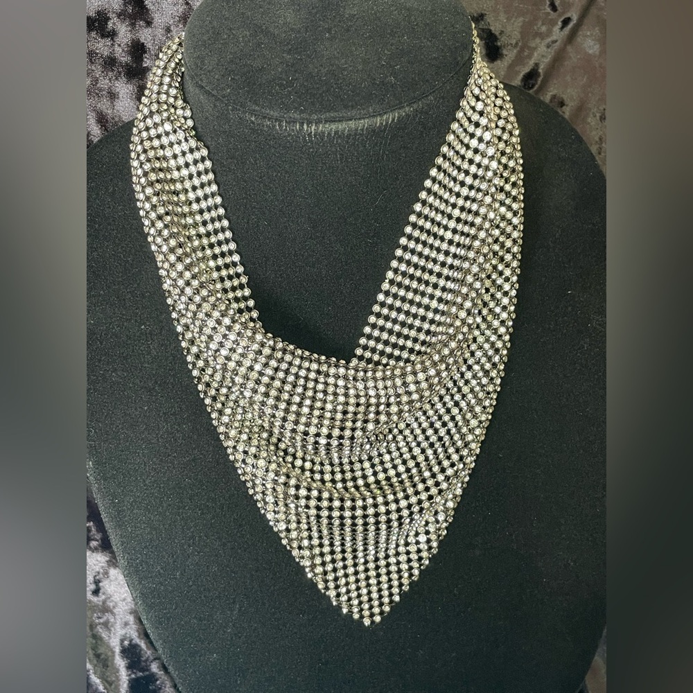 Natasha Rhinestone Mesh Bib Scarf Necklace